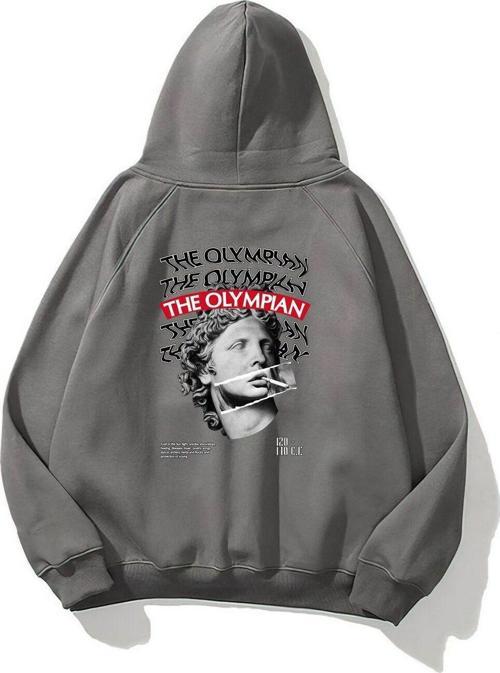 Kapüşonlu Içi Polar The Olympian Baskılı Füme Unisex Hoodie Sweatshirt