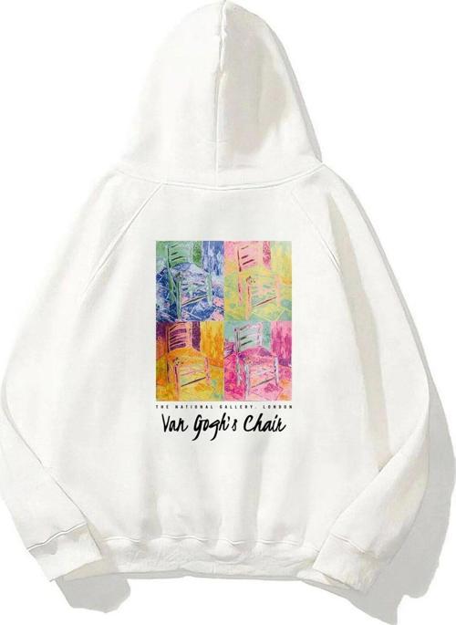 Kapüşonlu Içi Polar Van Gogh'S Chair Baskılı Beyaz Unisex Hoodie Sweatshirt