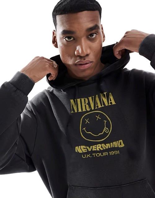 Kapüşonlu Içi Polar Nirvana Nevermind Yazı Baskılı Füme Oversize Hoodie Sweatshirt