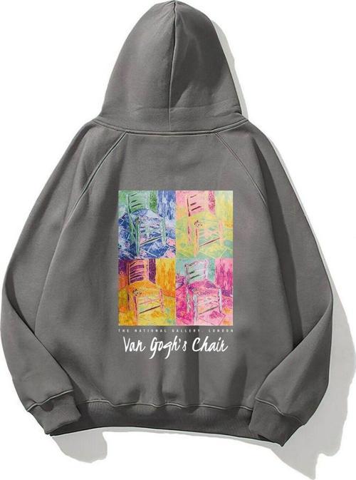 Kapüşonlu Içi Polar Van Gogh'S Chair Baskılı Füme Unisex Hoodie Sweatshirt