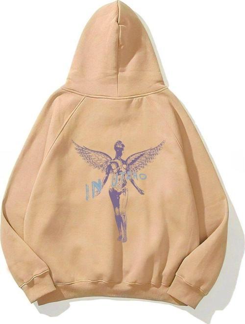 Bej Kapüşonlu Içi Polar Nirvana In Utero Baskılı Unisex Hoodie Sweatshirt