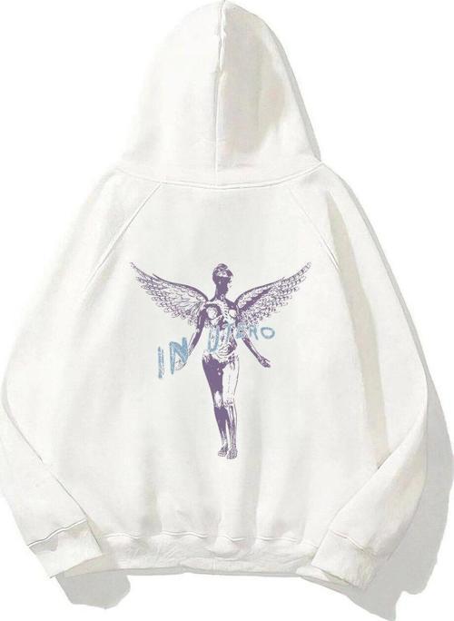 Kapüşonlu Içi Polar Nirvana In Utero Baskılı Beyaz Unisex Hoodie Sweatshirt