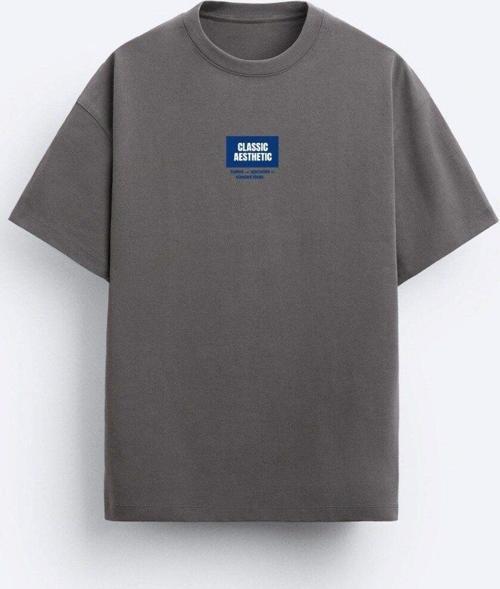 Classıc Aesthetic Yazı Baskılı Füme Oversize Erkek T-Shirt