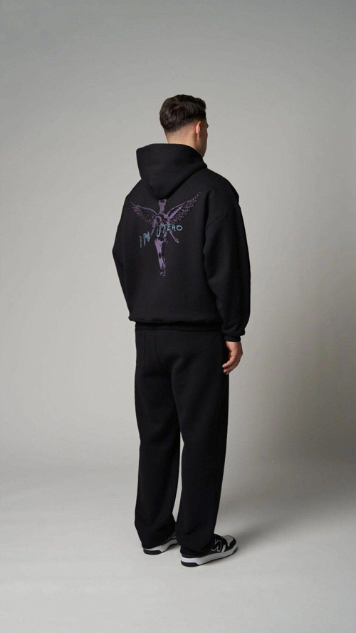 Siyah Kapüşonlu Içi Polar Nirvana In Utero Baskılı Unisex Hoodie Sweatshirt