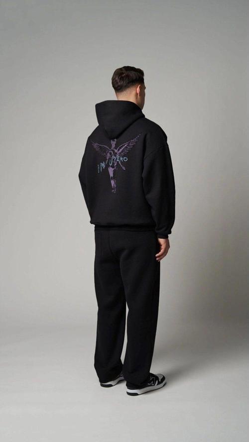 Siyah Kapüşonlu Içi Polar Nirvana In Utero Baskılı Unisex Hoodie Sweatshirt