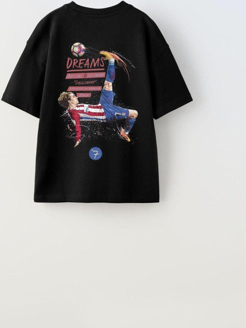 Earned Not Gıven Yazılı Futbol Tasarım Baskılı Siyah Çocuk T-Shirt