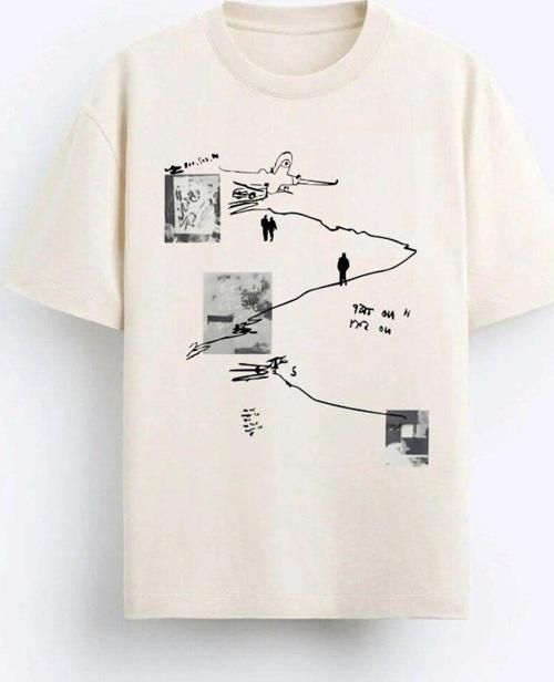 Art Work Baskılı Oversize Bej Erkek T-Shirt