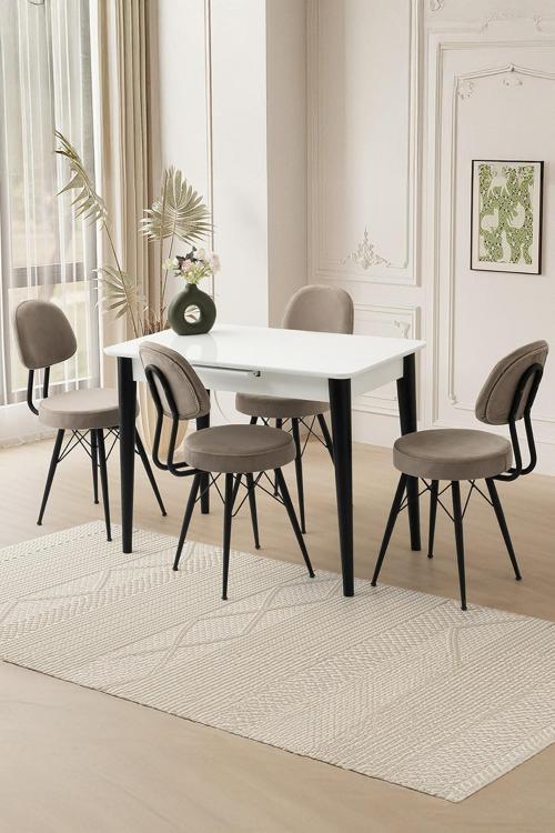 Mini 60 x 100 Milano Mdf Ortadan Açılır Masa 4 Adet Ece Sandalye