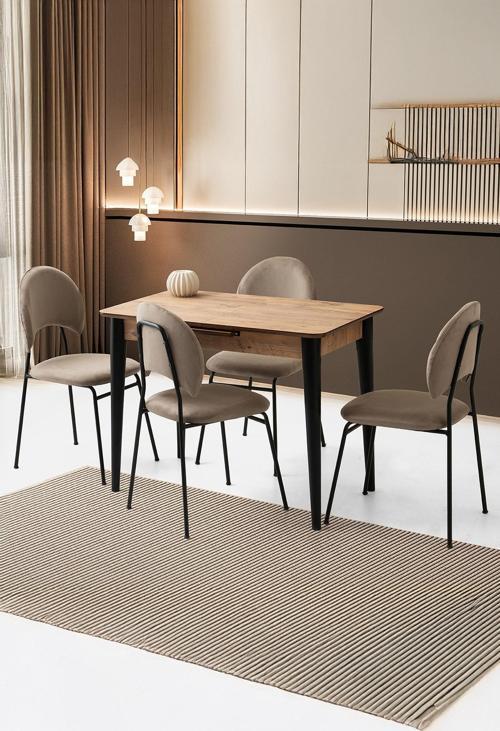 Mini 60 x 100 Milano Mdf Ortadan Açılır Masa 4 Adet Suna Sandalye