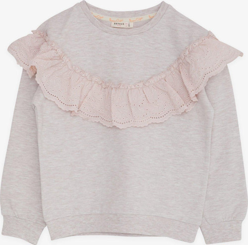 Kız Çocuk Sweatshirt Güpürlü 6-12 Yaş, Bej Melanj
