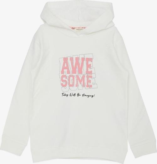Kız Çocuk Sweatshirt Kapüşonlu Simli Yazı Baskılı 5-10 Yaş, Ekru