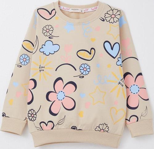 Kız Çocuk Sweatshirt Bahar Temalı Çicek Desenli 2-6 Yaş, Bej