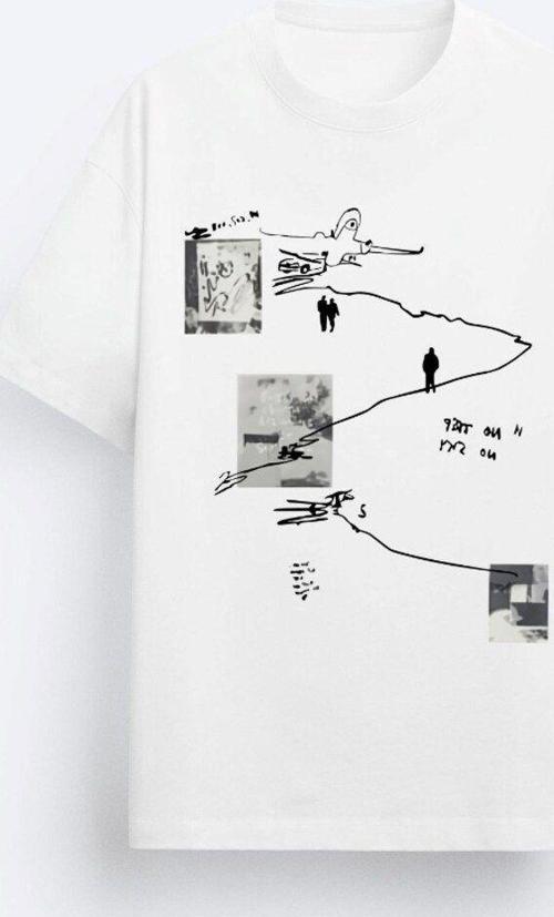 Art Work Baskılı Oversize Beyaz Erkek T-Shirt