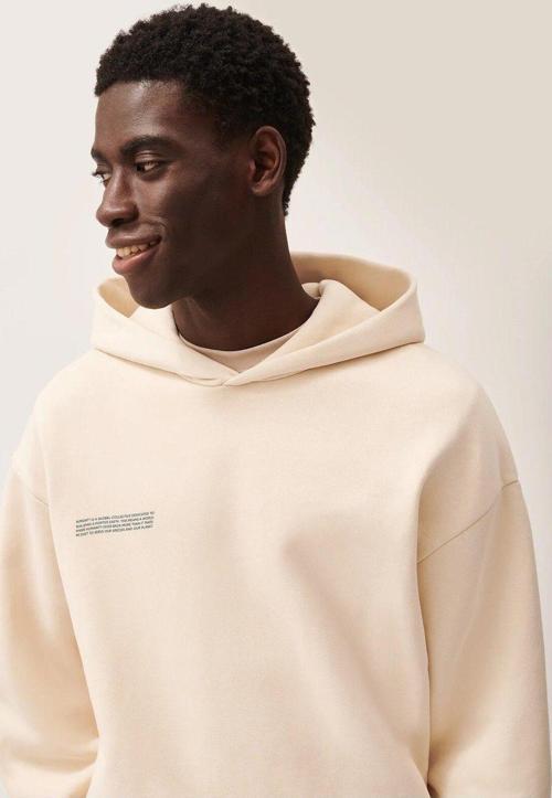 Ekru Unisex Kapüşonlu Nature Concept Baskılı Oversize Hoodie Sweatshirt