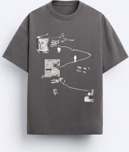 Art Work Baskılı Oversize Füme Erkek T-Shirt