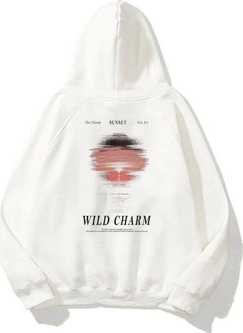 Kapüşonlu Içi Polar Wıld Charm Baskılı Beyaz Unisex Hoodie Sweatshirt