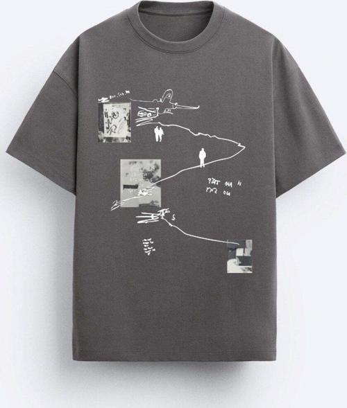 Art Work Baskılı Oversize Füme Erkek T-Shirt