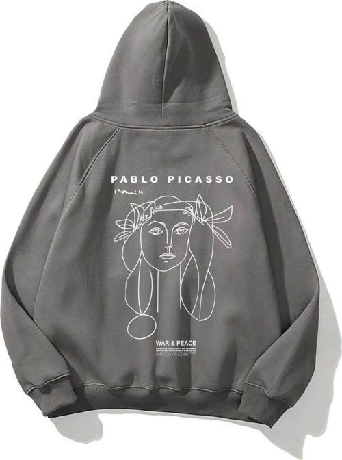 Kapüşonlu Içi Polar War & Peace Baskılı Füme Unisex Hoodie Sweatshirt