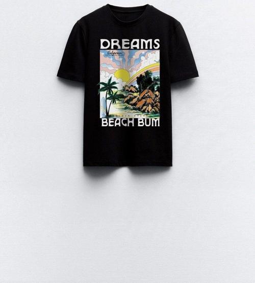Dreams Beach Bum Yazılı Manzara Tasarım Baskılı Siyah Çocuk T-Shirt