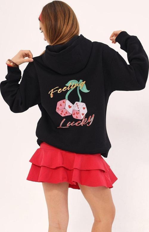 Kapüşonlu İçi Polar To Have You Yazılı Zar Baskılı Siyah Unisex Hoodie Sweatshirt
