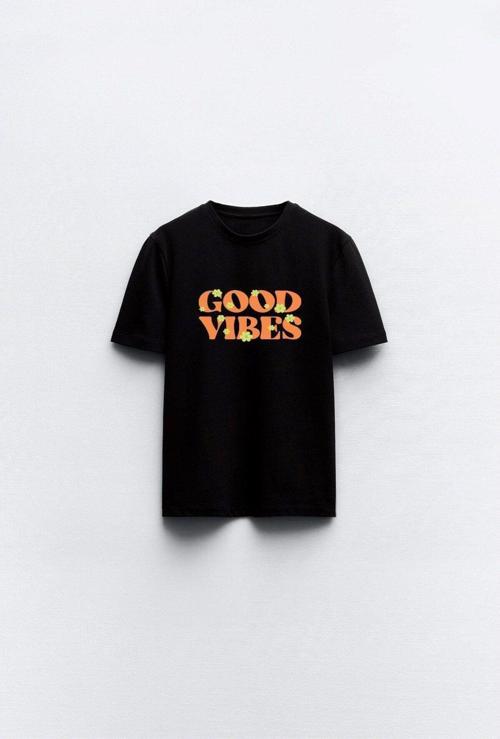 Good Vıbes Yazılı Baskılı Siyah Çocuk T-Shirt