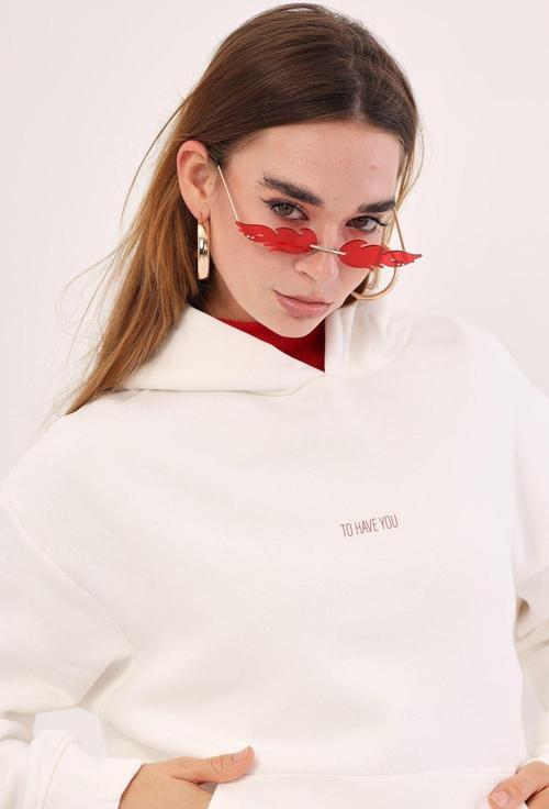 Kapüşonlu İçi Polar To Have You Yazılı Zar Baskılı Beyaz Unisex Hoodie Sweatshirt