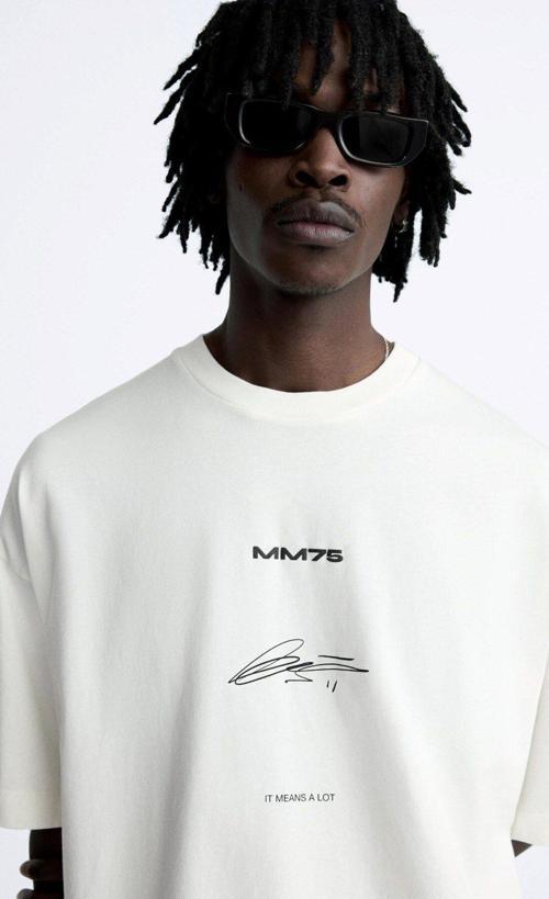 İmza Baskılı Oversize Beyaz Erkek T-Shirt
