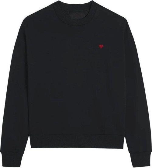 Bisiklet Yaka İçi Polar Kalp Baskılı Siyah Oversize Sweatshirt