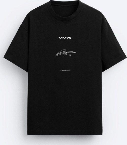 İmza Baskılı Oversize Siyah Erkek T-Shirt