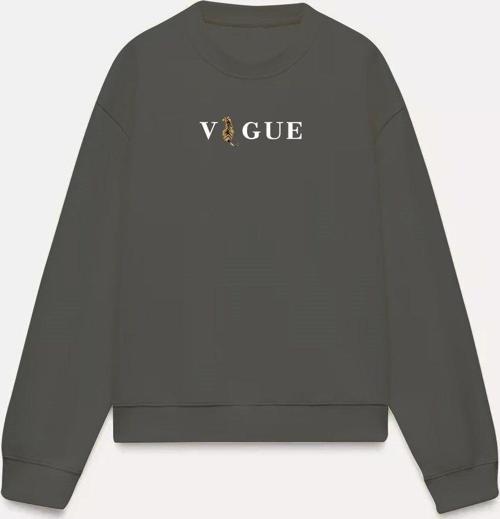 Vogue Yazı Baskılı Bisiklet Yaka İçi Polar Oversize Kesim Unisex Füme Sweatshirt