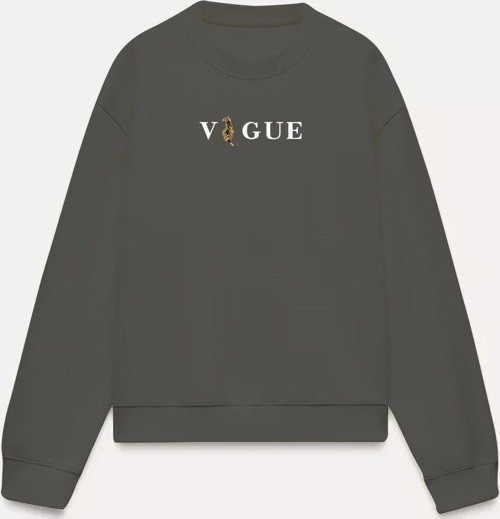 Vogue Yazı Baskılı Bisiklet Yaka İçi Polar Oversize Kesim Unisex Füme Sweatshirt