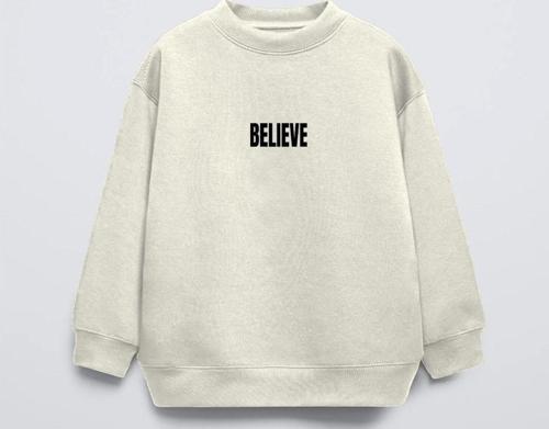 Futbol Temalı Believe Baskılı Ybisiklet Yaka Çocuk Sweatshirt