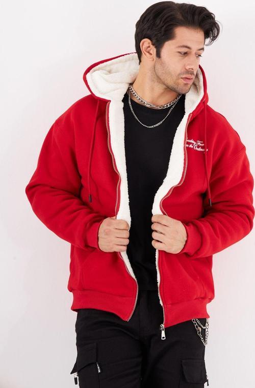 Breking Free From The Ordinary Yazılı Kanguru Cepli Kapüşonlu Bağcıklı Fermuar Kapamalı İçi Kürklü S