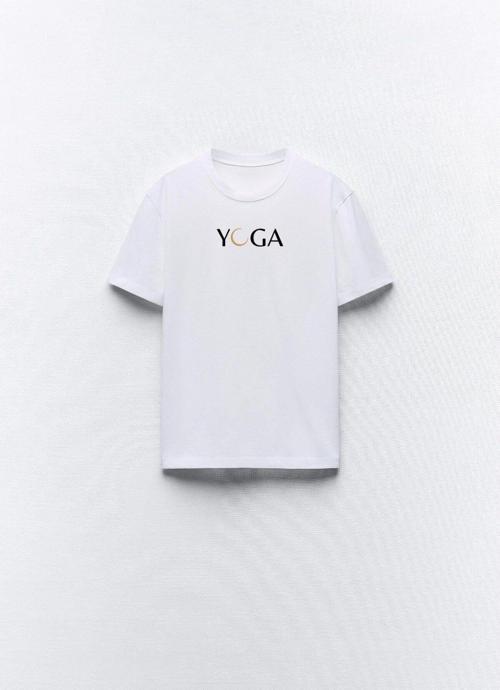 Yoga Yazılı Tasarım Baskılı Beyaz Kadın T-Shirt