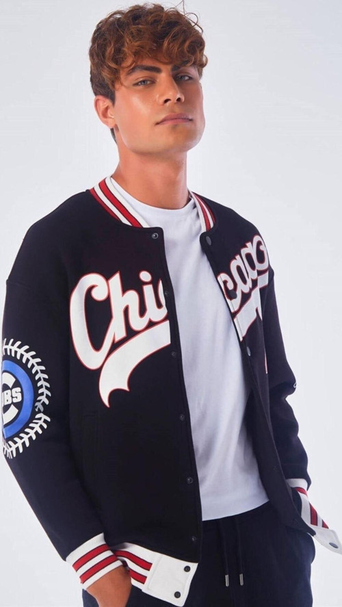 Unisex Siyah Chicago 45 Oversize Kolej Ceket