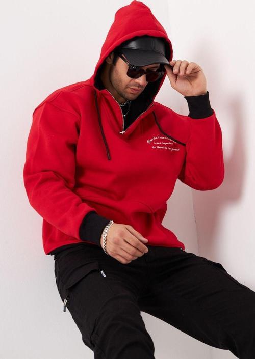 You Dont Have To Be Perfect Yazılı Kapüşonlu Bağcık Detaylı Fermuar Kapamalı Oversize Sweatshirt