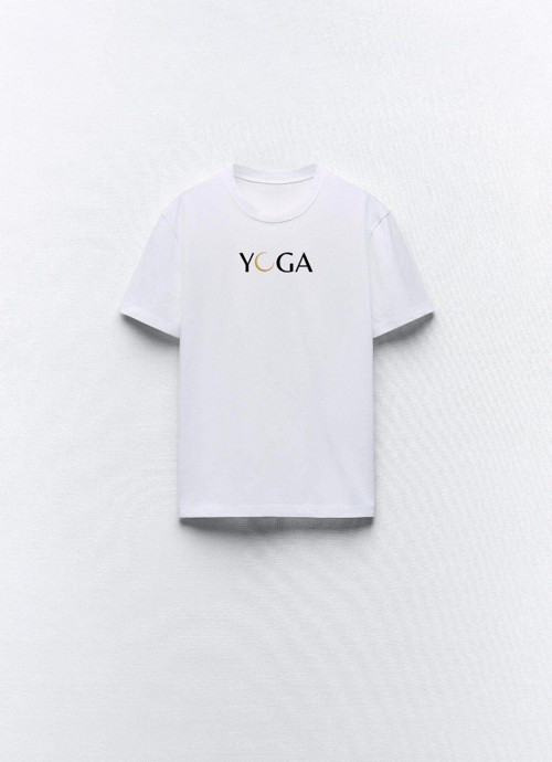 Yoga Yazılı Tasarım Baskılı Beyaz Kadın T-Shirt