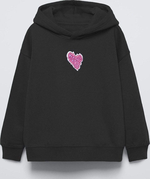 Siyah Kapüşonlu No Fear Baskı Detaylı Oversize Çocuk Hoodie