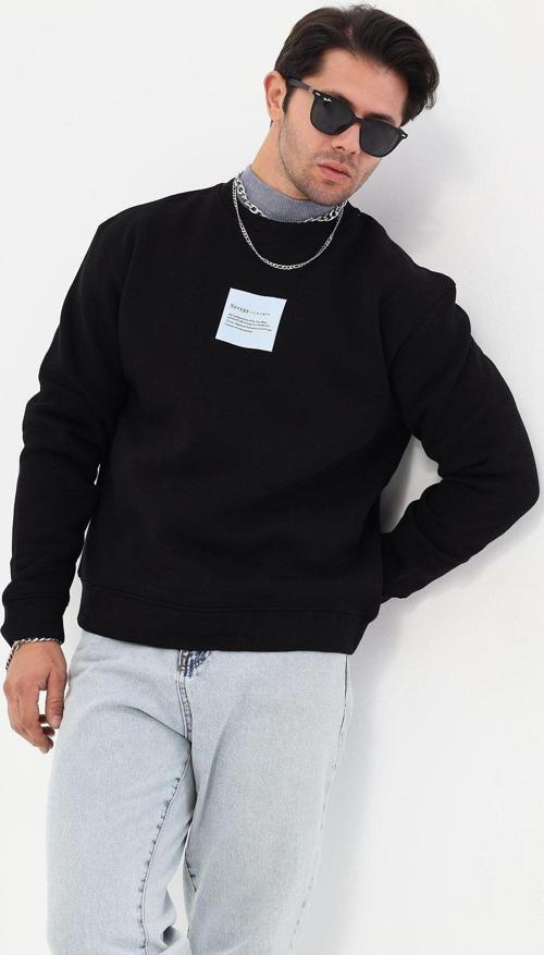 Bisiklet Yaka İçi Polar Syzygy Yazı Baskılı Siyah Oversize Sweatshirt