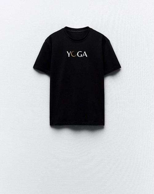 Yoga Yazılı Tasarım Baskılı Siyah Kadın T-Shirt