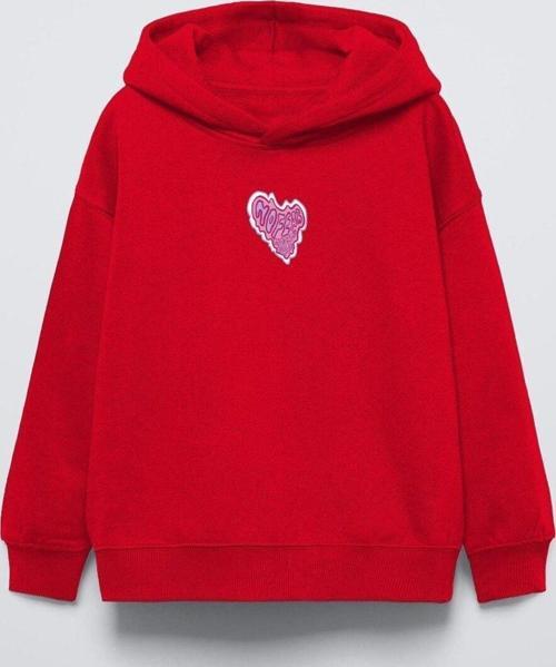 Kırmızı Kapüşonlu No Fear Baskı Detaylı Oversize Çocuk Hoodie