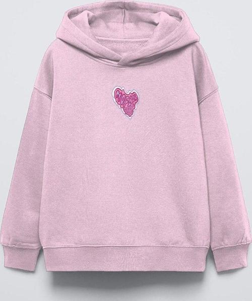 Pembe Kapüşonlu No Fear Baskı Detaylı Oversize Çocuk Hoodie