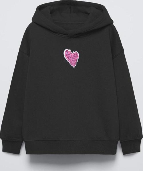 Siyah Kapüşonlu No Fear Baskı Detaylı Oversize Çocuk Hoodie
