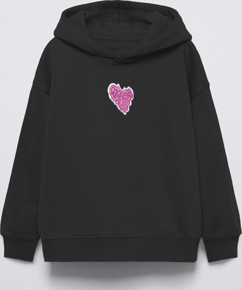 Siyah Kapüşonlu No Fear Baskı Detaylı Oversize Çocuk Hoodie