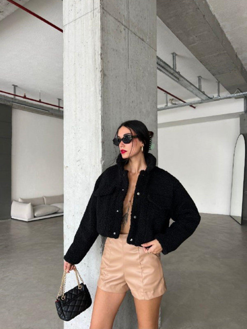 Sherpa Kumaş Crop Mont