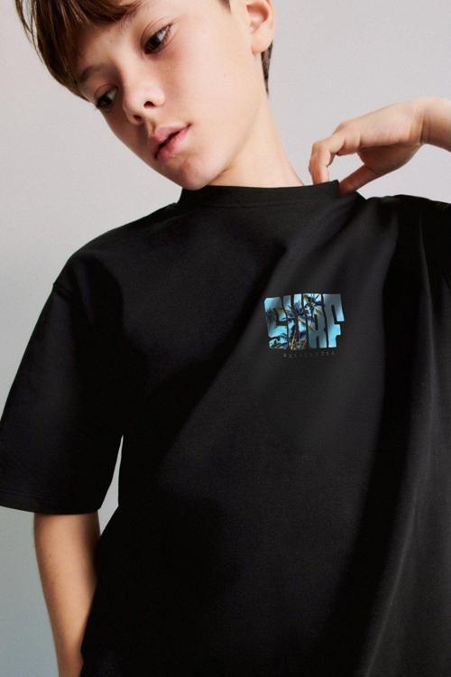 Surf California Yazılı Baskılı Siyah Çocuk T-Shirt