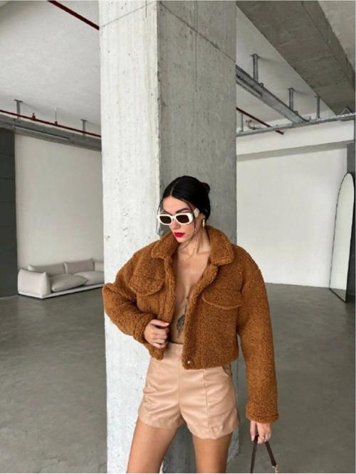 Sherpa Kumaş Crop Mont