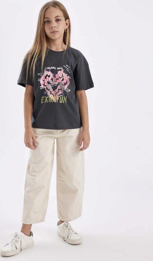 Extra Fun Yazılı Alevli Kalp Tasarım Baskılı Gri Çocuk T-Shirt