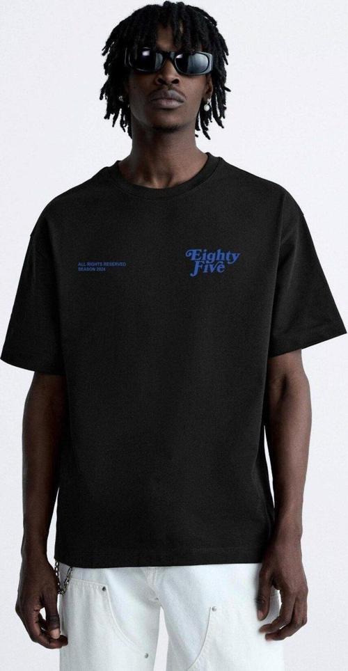 The Champ Bisiklet Yaka Eighty Five Yazılı Oversize Siyah Erkek T-Shirt