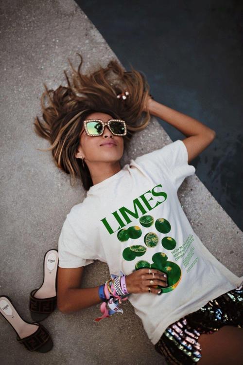 Limes Yazılı Limon Tasarım Baskılı Beyaz Kadın T-Shirt